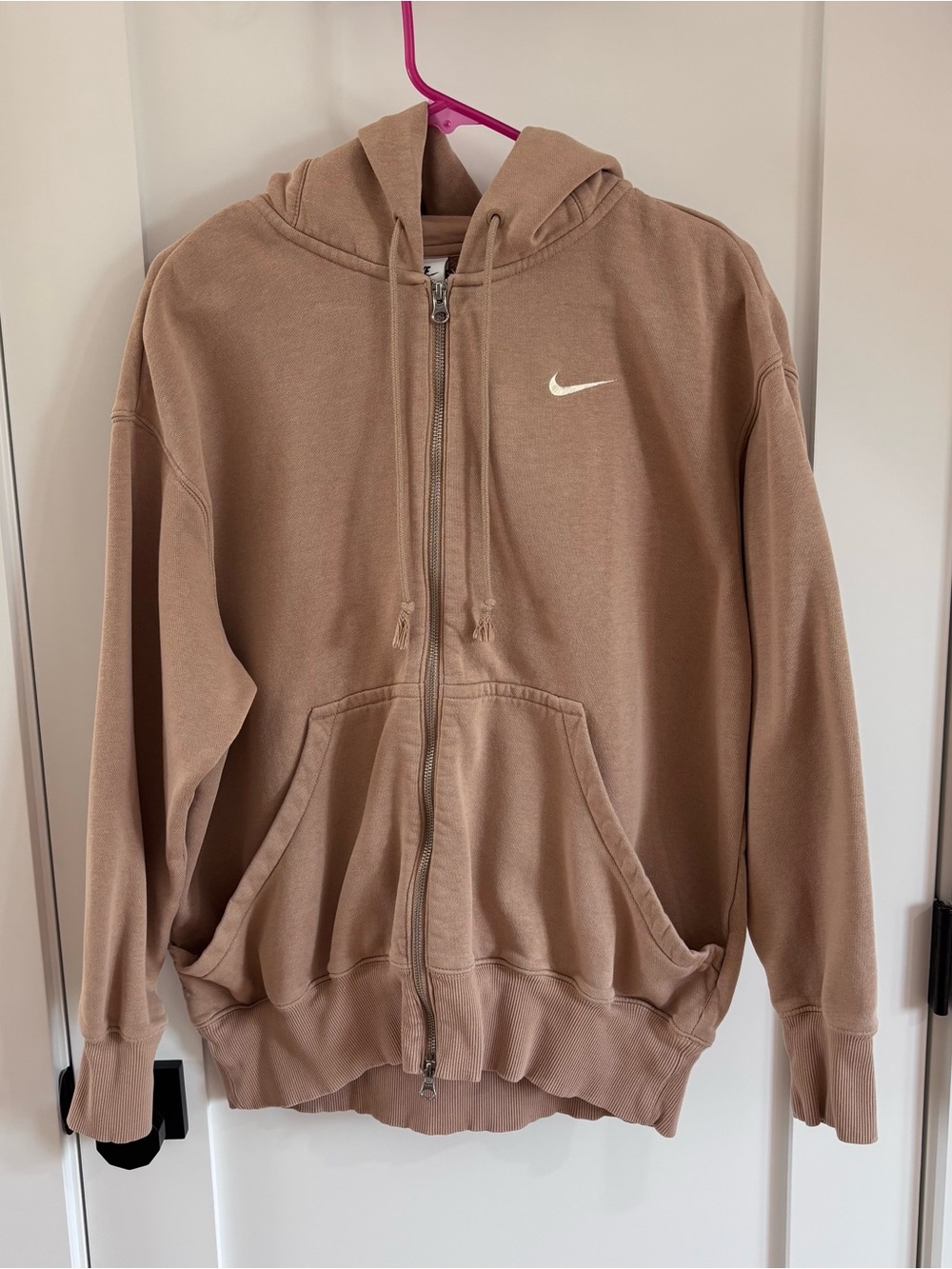 Nike Women’s Full Zip Fleece Hoodie Tan Beige S Small Swoosh